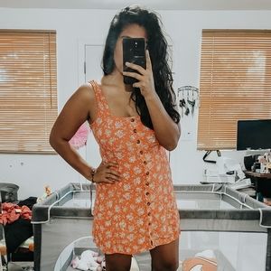 AMERICAN EAGLE ORANGE FLORAL DRESS MEDIUM 8 10